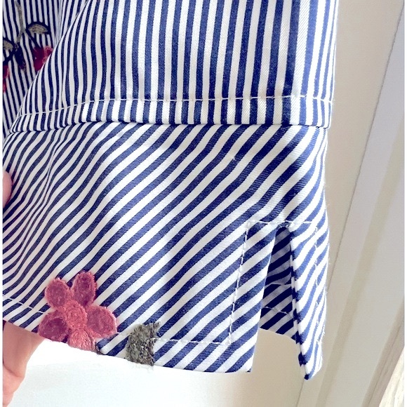 Navy and White Pinstriped Embroidered Top  PL - Picture 3 of 13